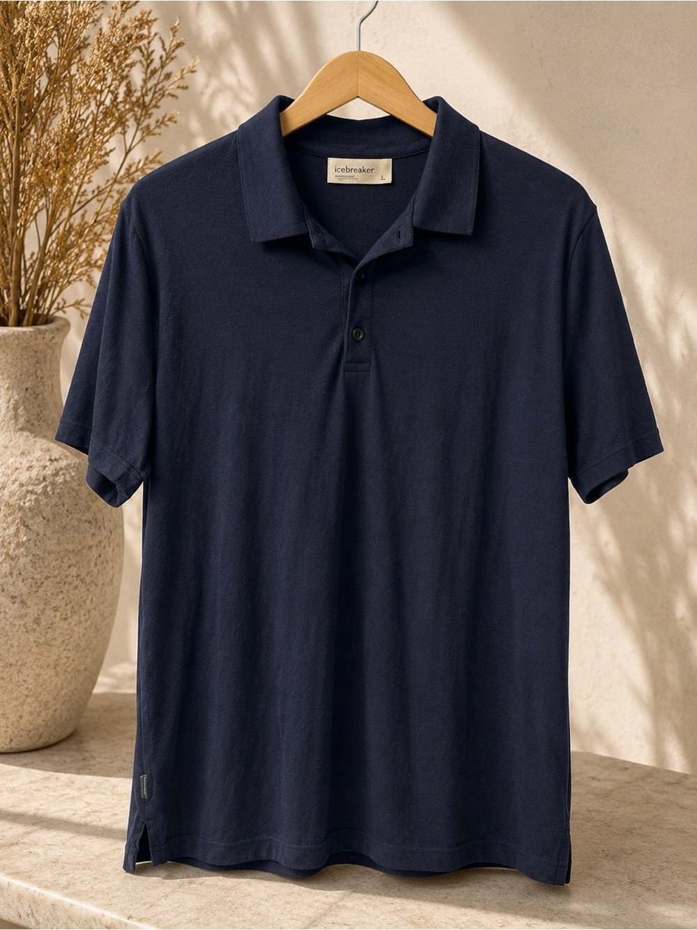 Icebreaker 100% Wool Polo Shirt – Large – Navy Blue Ultra Soft Lightweight Knit